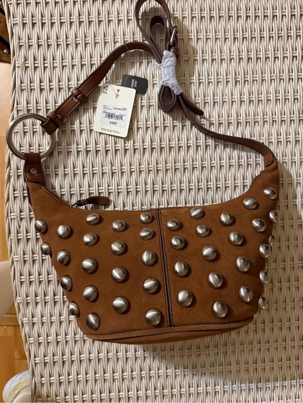 NWT a.n.a Genuine Suede Studded Hobo Shoulder Bag | Tan |